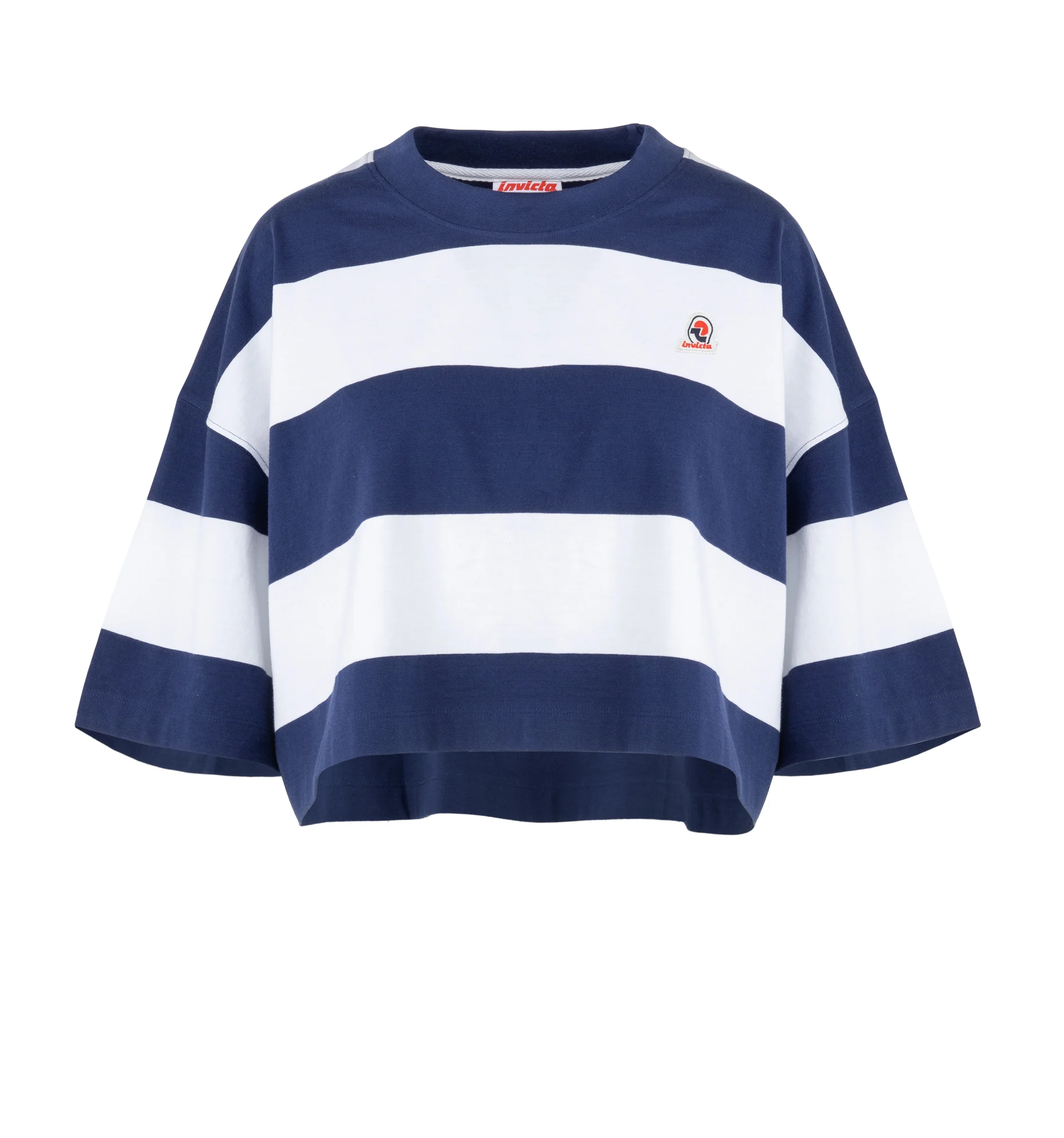 T-shirt cropped da donna in cotone a righe